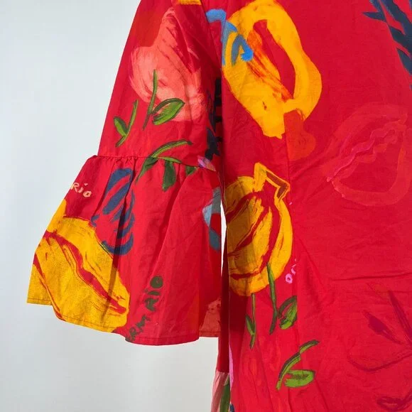 NWOT FARM Rio Mixed Fruits Ocean Bright Vibrant Dress Ruffle Sleeve Size S